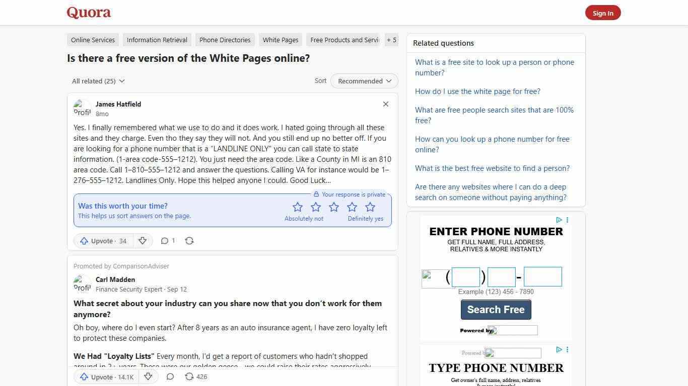 Is there a free version of the White Pages online? - Quora